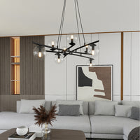 Lampadario Moderno Cadmo Acciaio Nero Trasparente 8 Luci E14 Ip20
