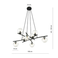 Lampadario Moderno Cadmo Acciaio Nero Trasparente 8 Luci E14 Ip20