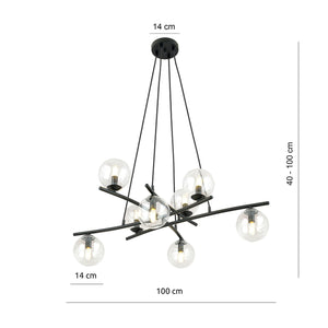 Lampadario Moderno Cadmo Acciaio Nero Trasparente 8 Luci E14 Ip20