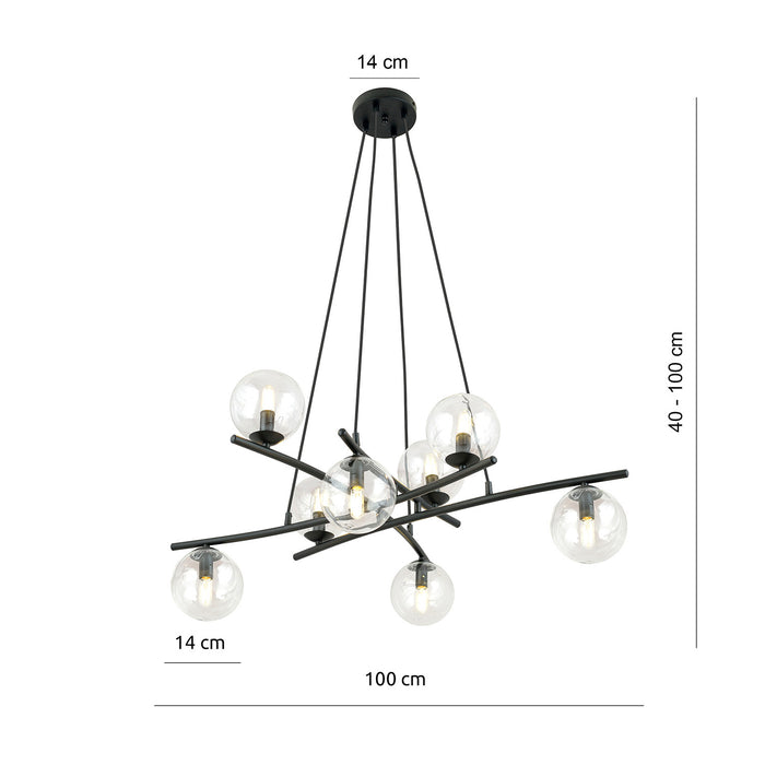 Lampadario Moderno Cadmo Acciaio Nero Trasparente 8 Luci E14 Ip20