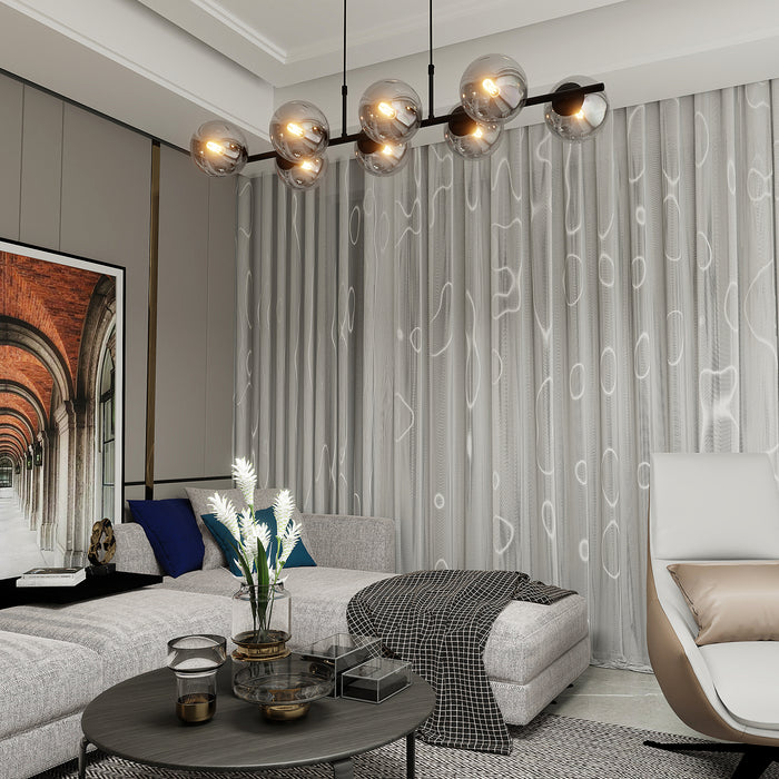 Sospensione Moderna Anfitrione 8 Luci In Acciaio Nero E Sfere In Vetro Fumè