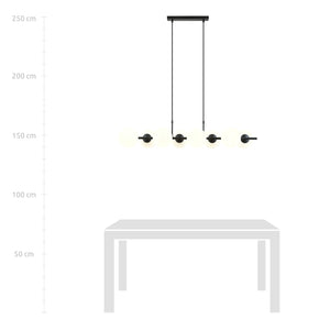 Sospensione Moderna Anfitrione 8 Luci In Acciaio Nero E Sfere In Vetro Opalino