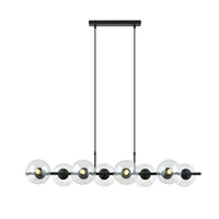 Sospensione Moderna Anfitrione 8 Luci In Acciaio Nero E Sfere In Vetro Trasparente