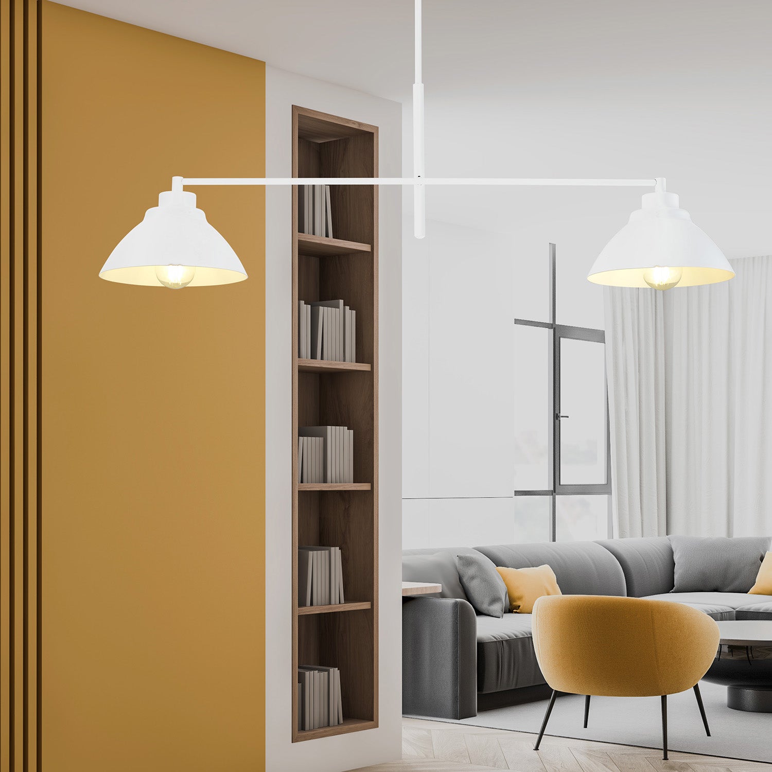 Lampadario Minimal Castore Acciaio Bianco 2 Luci E27 Ip20