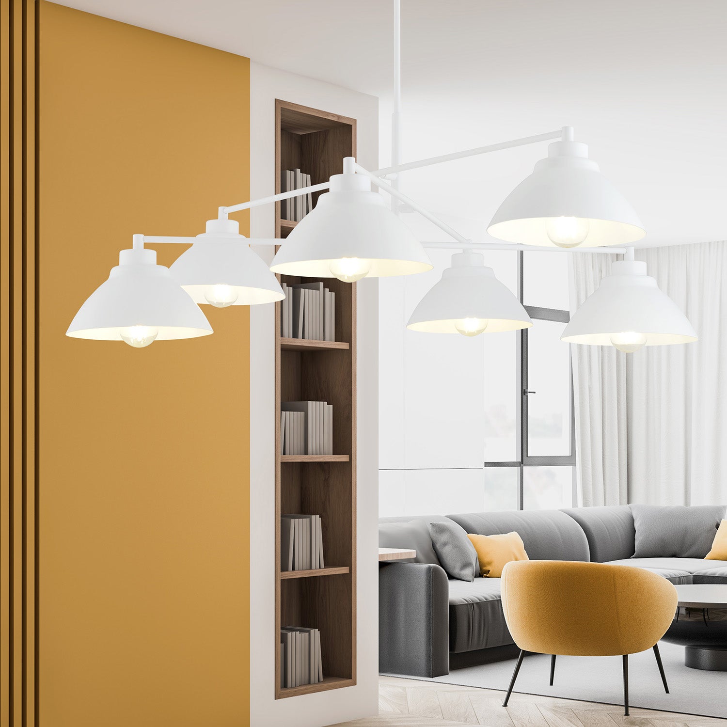 Lampadario Minimal Castore Acciaio Bianco 6 Luci E27 Ip20