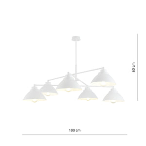 Lampadario Minimal Castore Acciaio Bianco 6 Luci E27 Ip20
