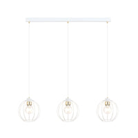 Sospensione Industrial 3 Luci Polluce In Acciaio Bianco A Paralumi Gabbia Con Oro