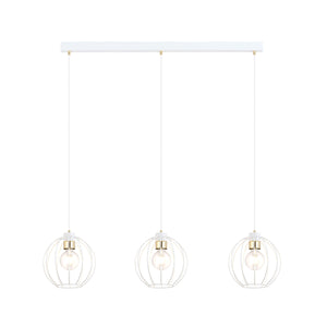 Sospensione Industrial 3 Luci Polluce In Acciaio Bianco A Paralumi Gabbia Con Oro