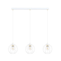 Sospensione Industrial 3 Luci Polluce In Acciaio Bianco A Paralumi Gabbia Con Oro