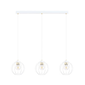 Sospensione Industrial 3 Luci Polluce In Acciaio Bianco A Paralumi Gabbia Con Oro