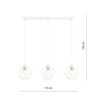 Sospensione Industrial 3 Luci Polluce In Acciaio Bianco A Paralumi Gabbia Con Oro