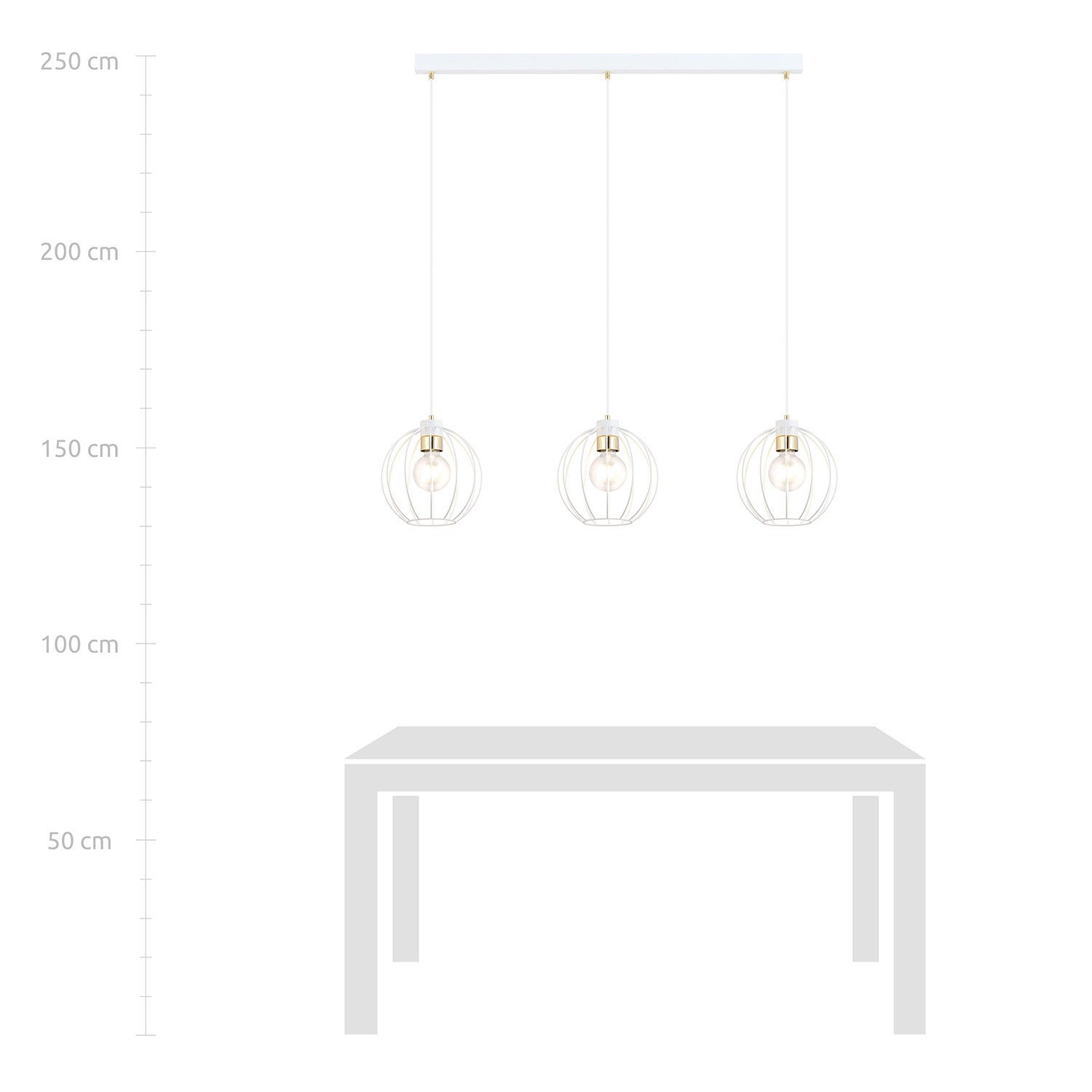 Sospensione Industrial 3 Luci Polluce In Acciaio Bianco A Paralumi Gabbia Con Oro