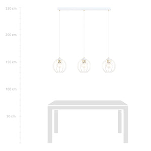 Sospensione Industrial 3 Luci Polluce In Acciaio Bianco A Paralumi Gabbia Con Oro