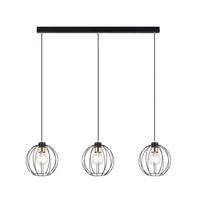 Sospensione Industrial 3 Luci Polluce In Acciaio Nero A Paralumi Gabbia Con Oro