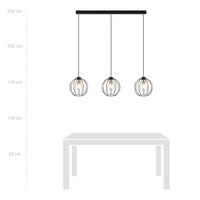 Sospensione Industrial 3 Luci Polluce In Acciaio Nero A Paralumi Gabbia Con Oro