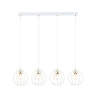 Sospensione Industrial 4 Luci Polluce In Acciaio Bianco A Paralumi Gabbia Con Oro