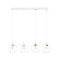 Sospensione Industrial 4 Luci Polluce In Acciaio Bianco A Paralumi Gabbia Con Oro