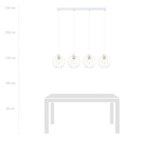 Sospensione Industrial 4 Luci Polluce In Acciaio Bianco A Paralumi Gabbia Con Oro