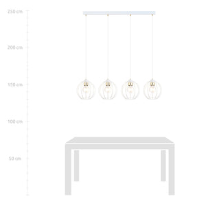 Sospensione Industrial 4 Luci Polluce In Acciaio Bianco A Paralumi Gabbia Con Oro