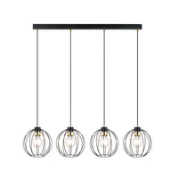 Sospensione Industrial 4 Luci Polluce In Acciaio Nero A Paralumi Gabbia Con Oro