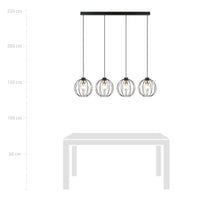 Sospensione Industrial 4 Luci Polluce In Acciaio Nero A Paralumi Gabbia Con Oro