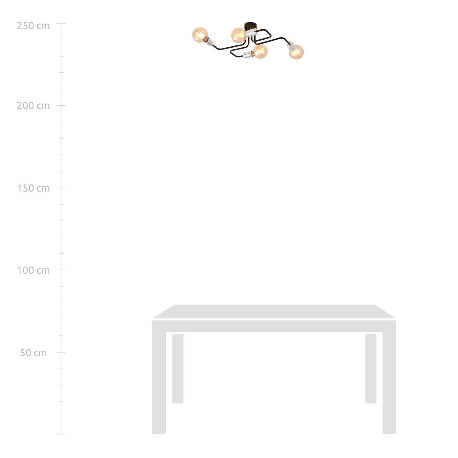 Plafoniera Industriale 4 Luci Diomede In Acciao Nero E Rame A Bracci