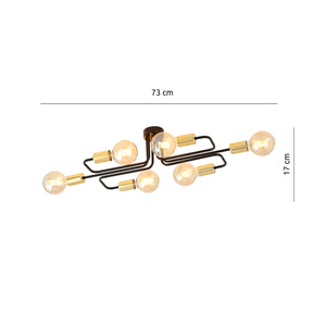 Plafoniera Industriale 6 Luci Diomede In Acciao Nero E Rame A Bracci