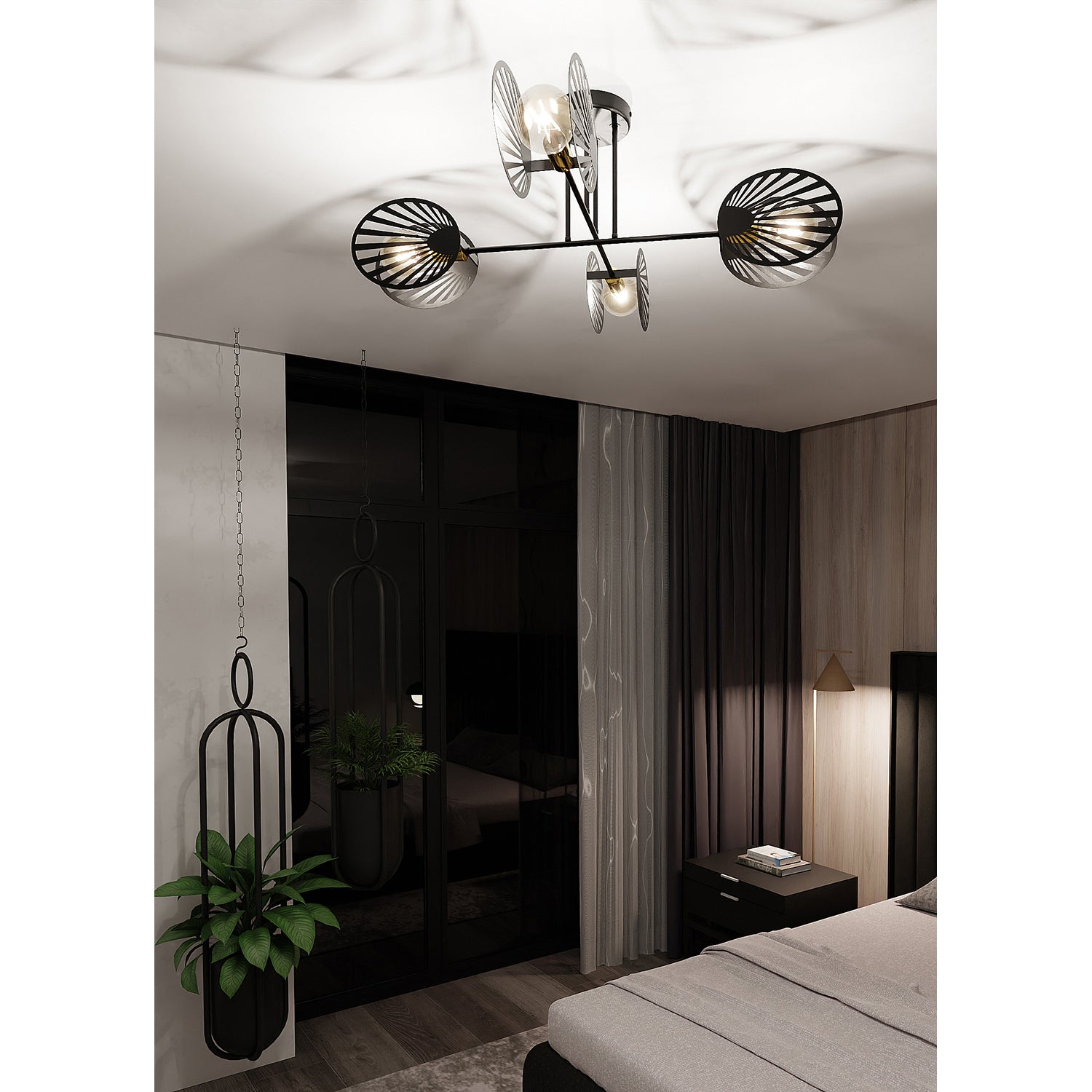 Plafoniera Moderna Patroclo Acciaio Nero 4 Luci E27 Ip20