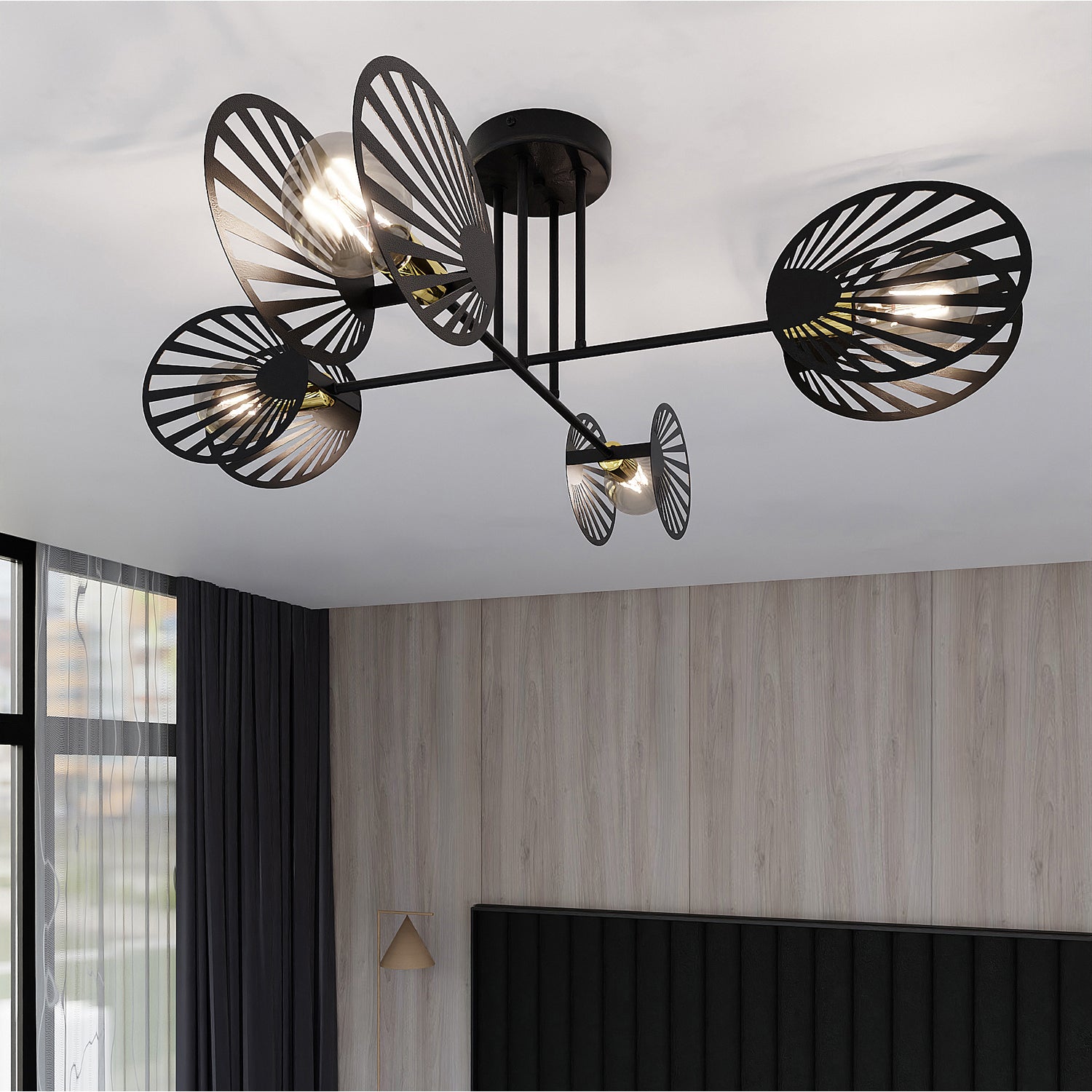 Plafoniera Moderna Patroclo Acciaio Nero 4 Luci E27 Ip20