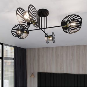 Plafoniera Moderna Patroclo Acciaio Nero 4 Luci E27 Ip20