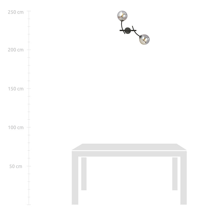 Applique Moderna 2 Luci Oceano In Acciaio Nero Bracci Regolabili E Vetro Fumè