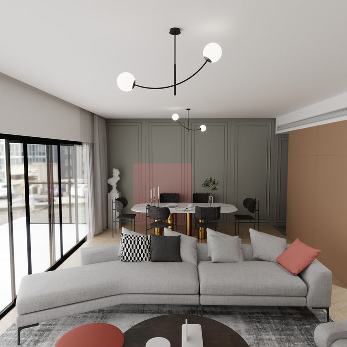 Sospenione Moderna 2 Luci Oceano Acciaio Nero Bracci Regolabili E Vetro Opalino