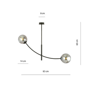 Sospenione Moderna 2 Luci Oceano In Acciaio Nero Bracci Regolabili E Vetro Fumè