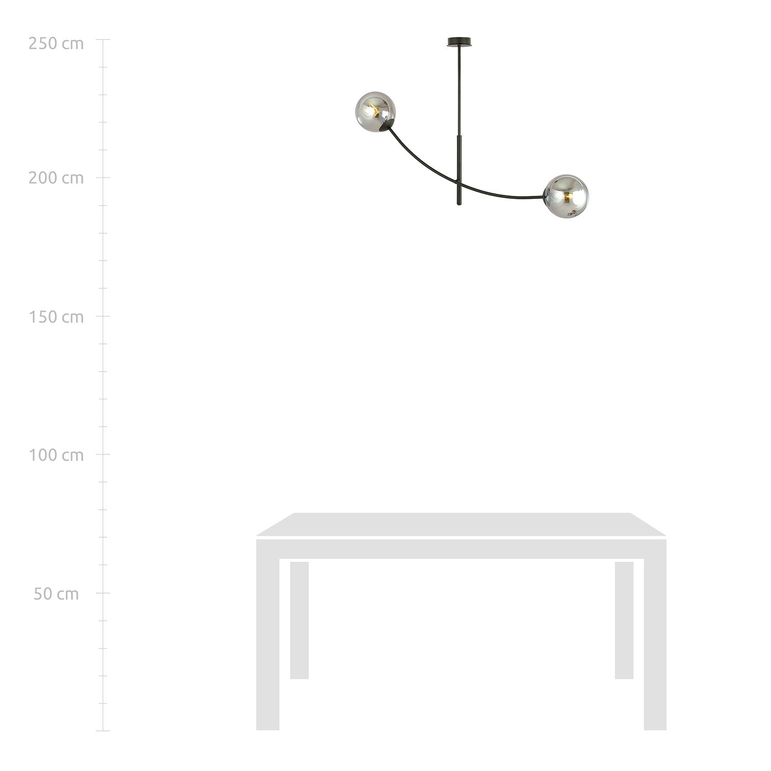 Sospenione Moderna 2 Luci Oceano In Acciaio Nero Bracci Regolabili E Vetro Fumè