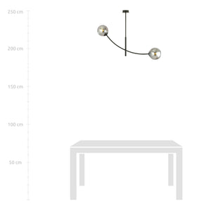 Sospenione Moderna 2 Luci Oceano In Acciaio Nero Bracci Regolabili E Vetro Fumè