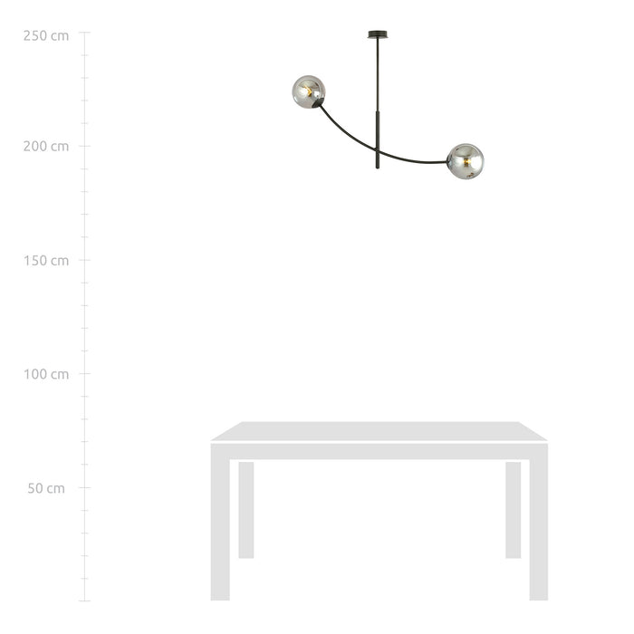 Sospenione Moderna 2 Luci Oceano In Acciaio Nero Bracci Regolabili E Vetro Fumè