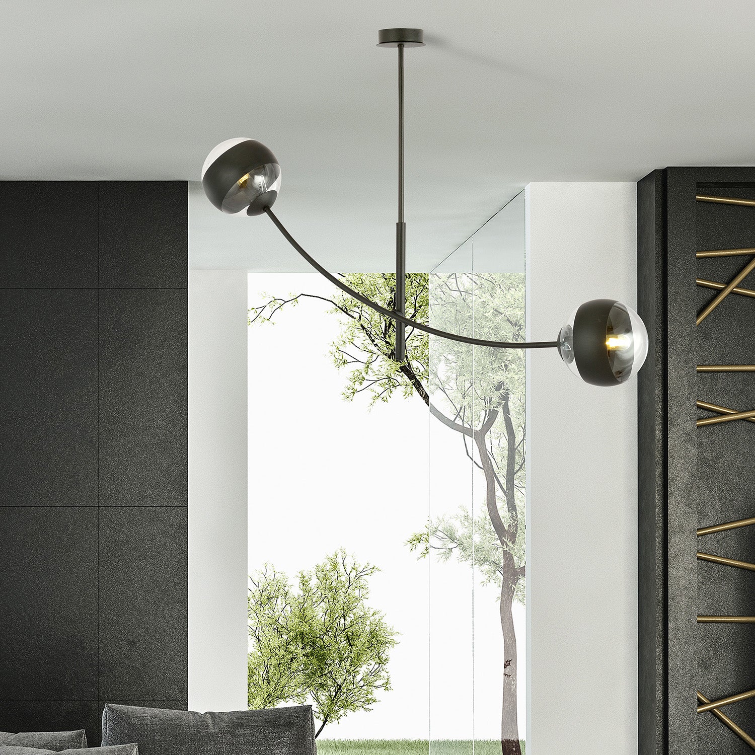 Plafoniera Contemporaneo Oceano Acciaio Nero 2 Luci E14 Ip20