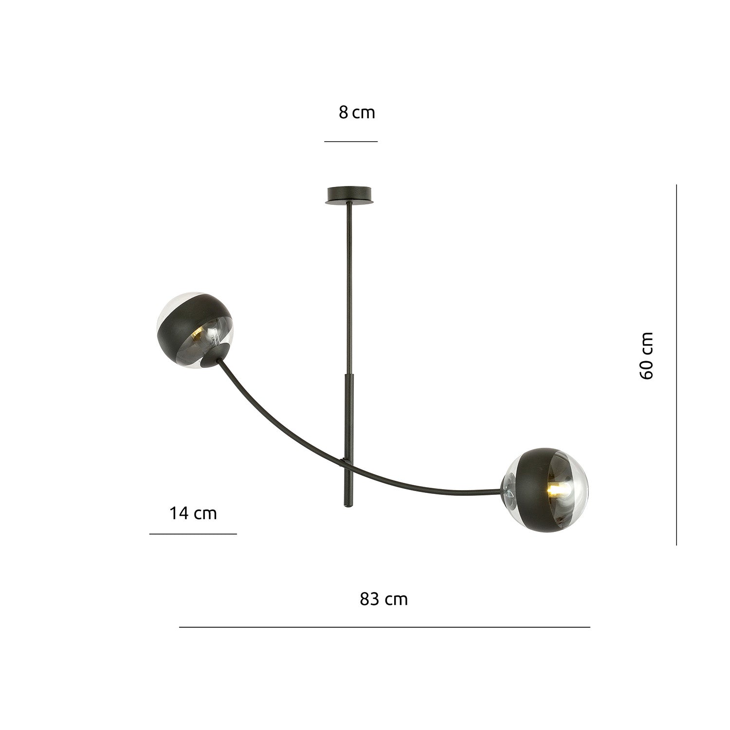 Plafoniera Contemporaneo Oceano Acciaio Nero 2 Luci E14 Ip20