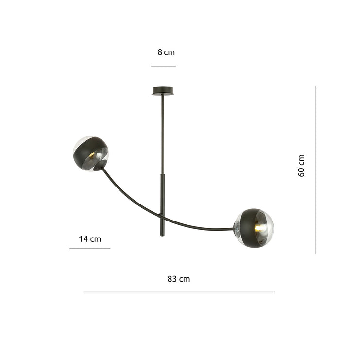 Plafoniera Contemporaneo Oceano Acciaio Nero 2 Luci E14 Ip20