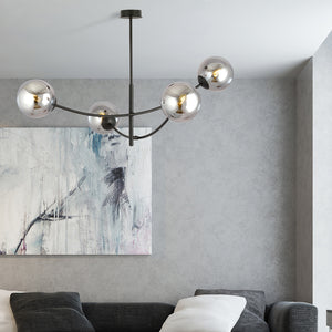 Sospenione Moderna 4 Luci Oceano In Acciaio Nero Bracci Regolabili E Vetro Fumè