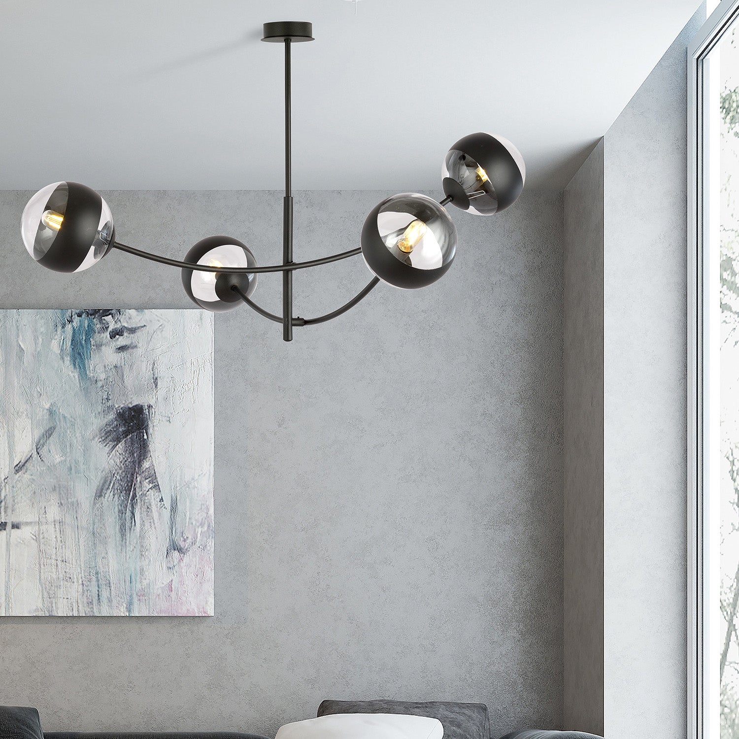 Plafoniera Contemporaneo Oceano Acciaio Nero 4 Luci E14 Ip20