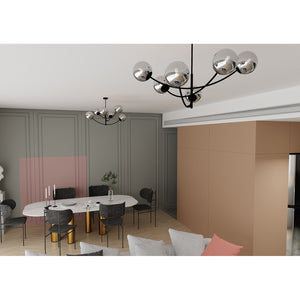 Sospenione Moderna 6 Luci Oceano In Acciaio Nero Bracci Regolabili E Vetro Fumè