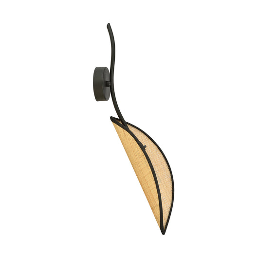 Applique Nordica 1 Luce Ares In Acciaio Nero E Rattan