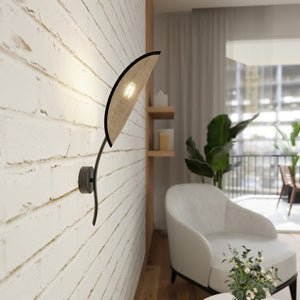 Applique Nordica 1 Luce Ares In Acciaio Nero E Rattan