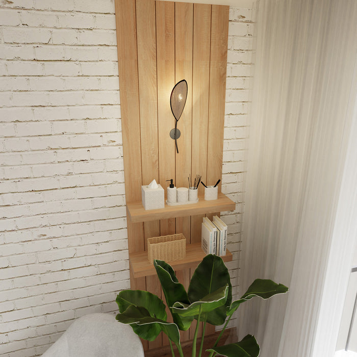 Applique Nordica 1 Luce Ares In Acciaio Nero E Rattan