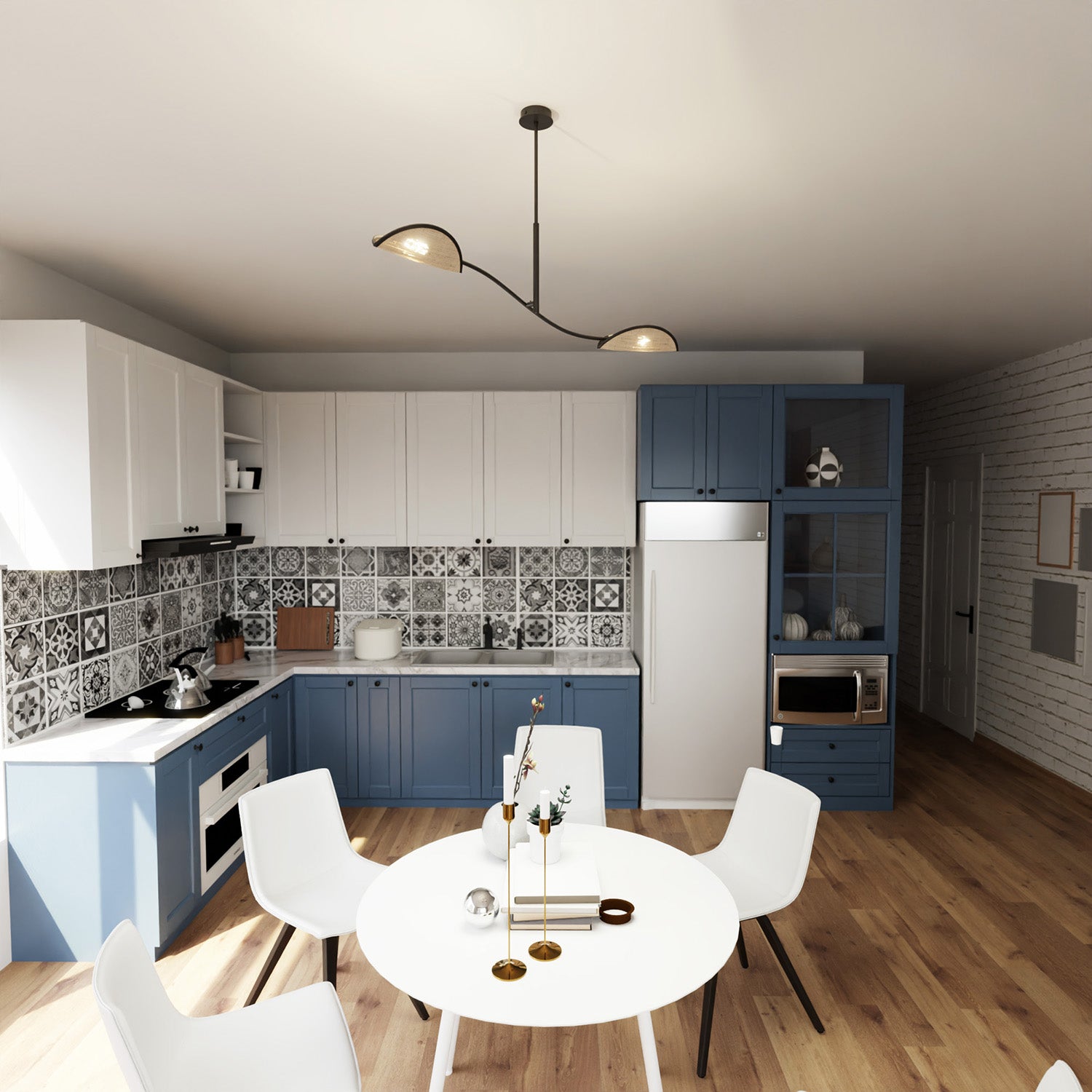 Sospensione Nordica 2 Luci Ares In Acciaio E Rattan Con Bracci Regolabili