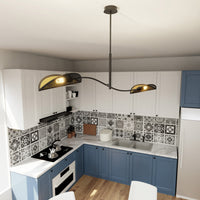 Sospensione Nordica 2 Luci Ares In Acciaio Nero Oro Bracci Regolabili