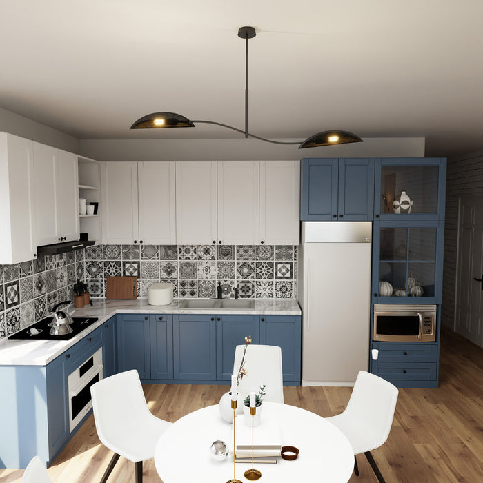 Sospensione Nordica 2 Luci Ares In Acciaio Nero Oro Bracci Regolabili