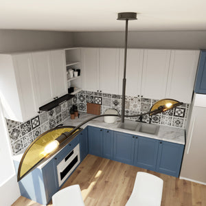 Sospensione Nordica 2 Luci Ares In Acciaio Nero Oro Bracci Regolabili