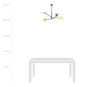 Sospensione Nordica 4 Luci Ares In Acciaio Nero Bianco E Oro Bracci Regolabili